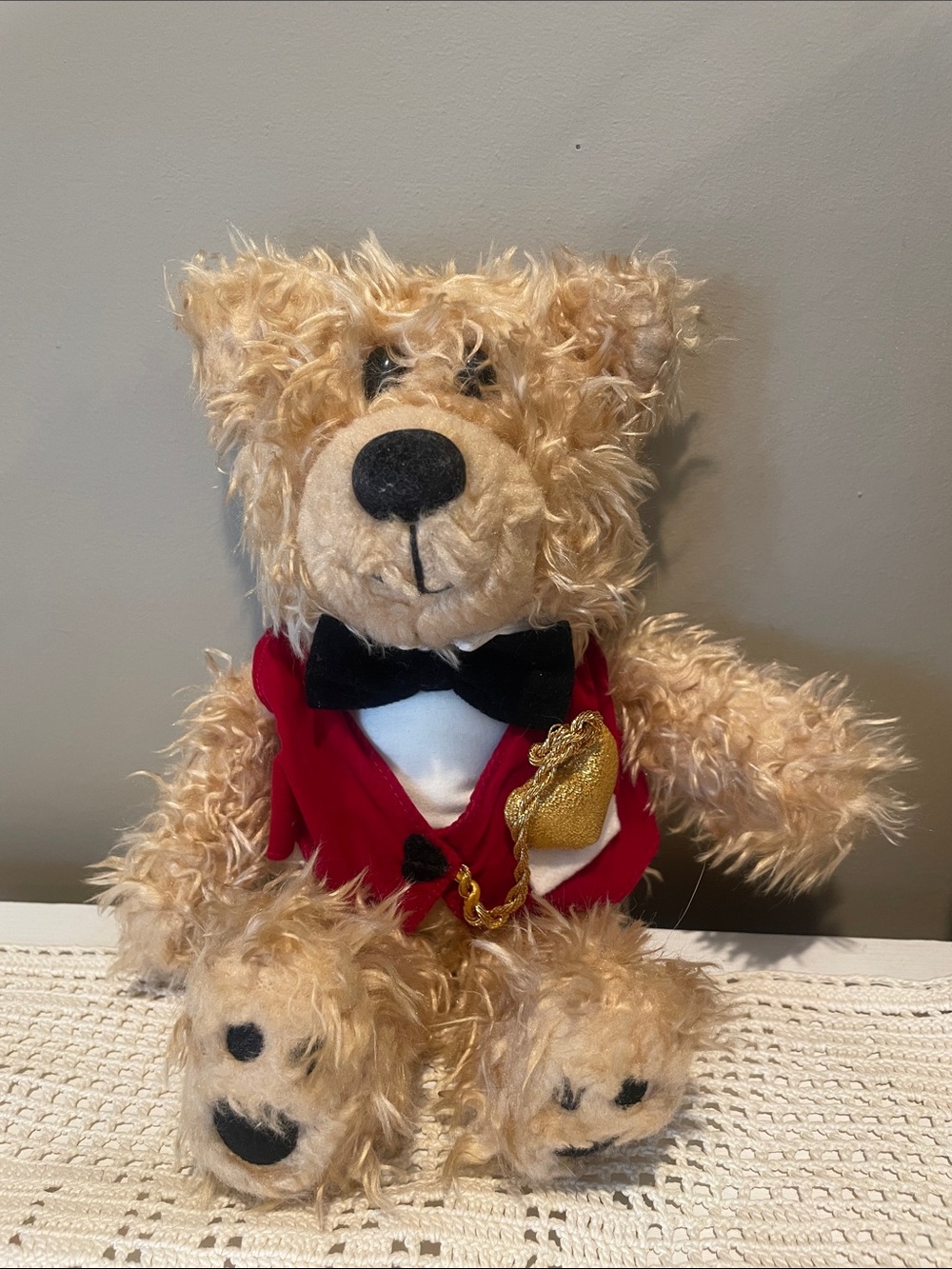 Plush Teddy Bear with Red Vest and Bow Tie 1998 Gibson Bear collectible
